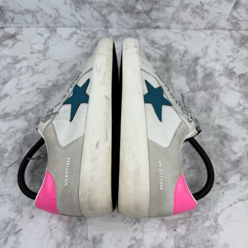 VINTAGE HAVANA Kenna Croc Embossed Leather Sneaker In White/grey/pink Pop Sz 8 - Picture 6 of 16